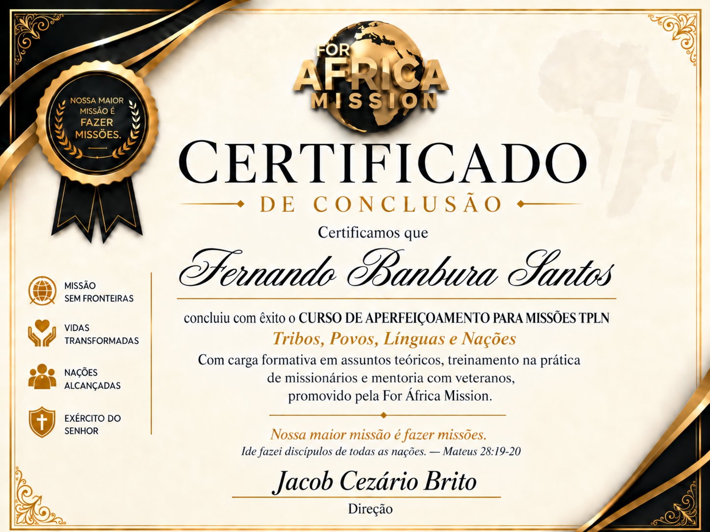 Certificado de participação do Curso de Missões TPLN